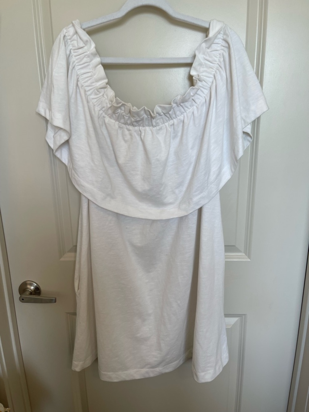 H&M White Elastic Off the Shoulder Linen Dress